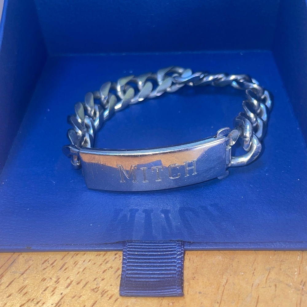Vintage silver and nickel I.D. Bracelet with MITCH engraved on nameplate